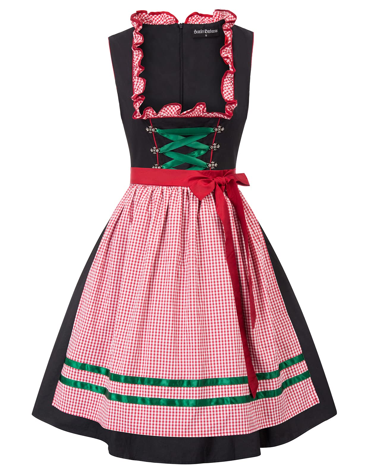 Scarlet Darkness Bavarian Women's Midi Dirndl Dress 3-Pieces with Apron German Oktoberfest Dress L