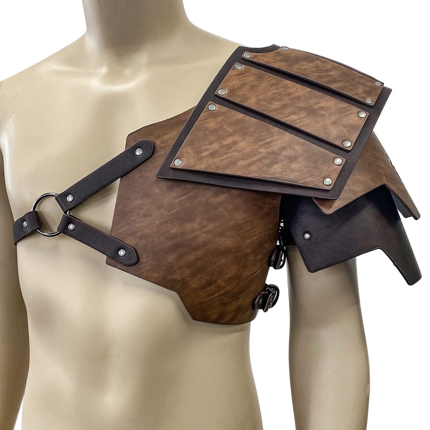 HiiFeuer Viking Faux Leather Single Pauldron Shoulder Armor, Retro Medieval Knight Shoulder Armor for LARP/Cosplay (Brown)