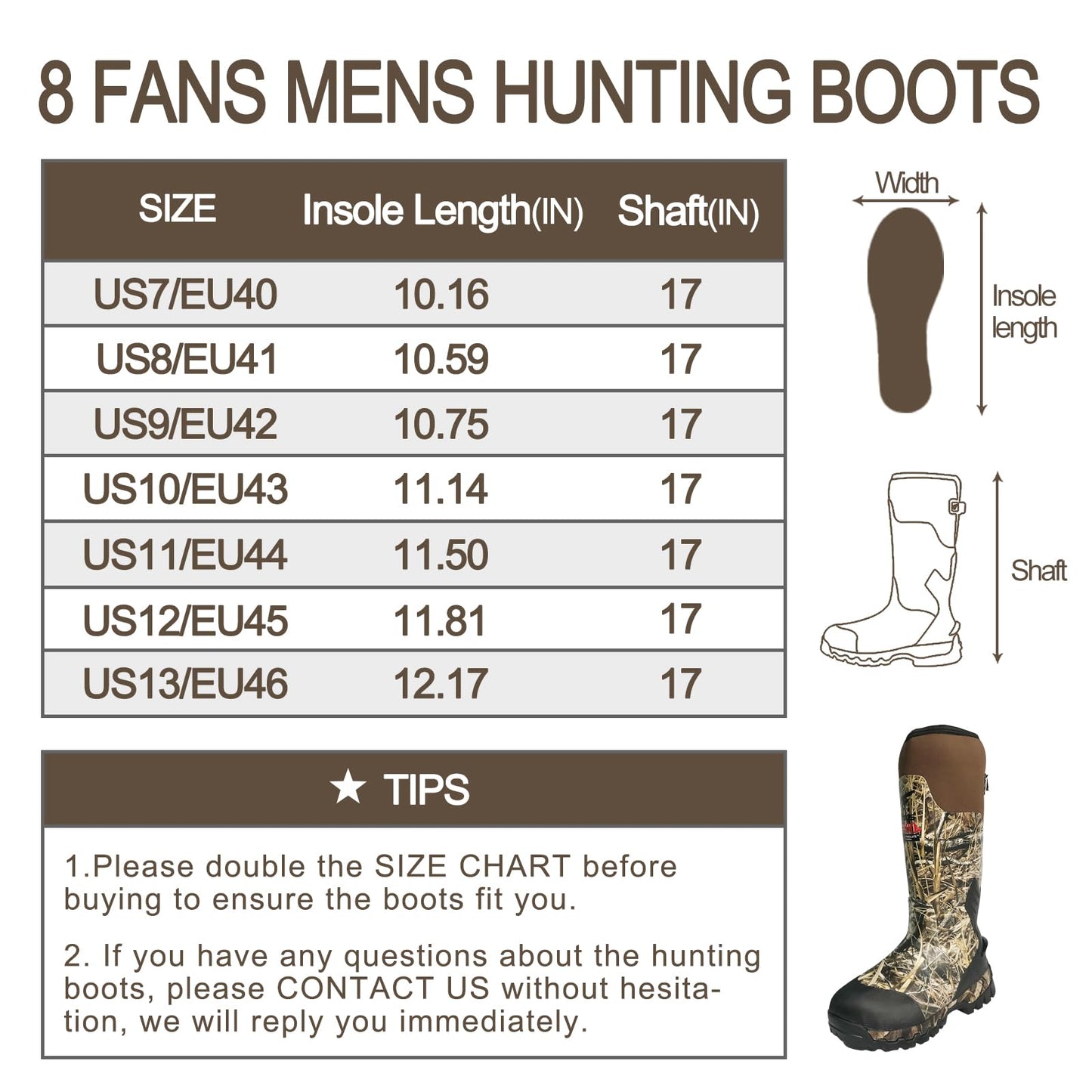 8 Fans Rubber Hunting Boots with 1000G Thinsulate Insulation,Next Camo Waterproof Rubber Mud Muck Boots with 5mm Neoprene for Men Size13