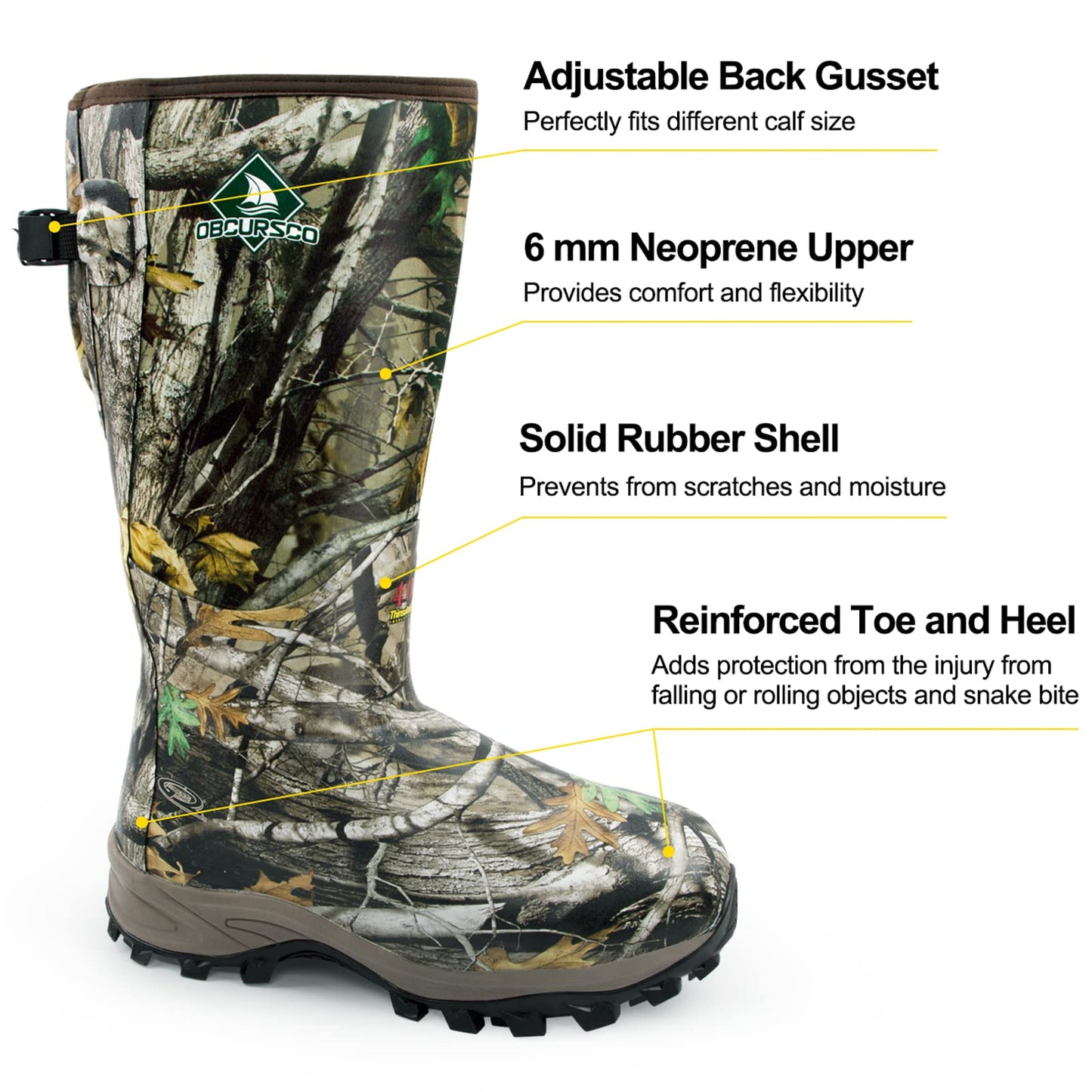 Obcursco 400g Insulation Rubber Hunting Boots for Men, Insulated Waterproof 6mm Neoprene Boot for Hunting (Camo, 11)