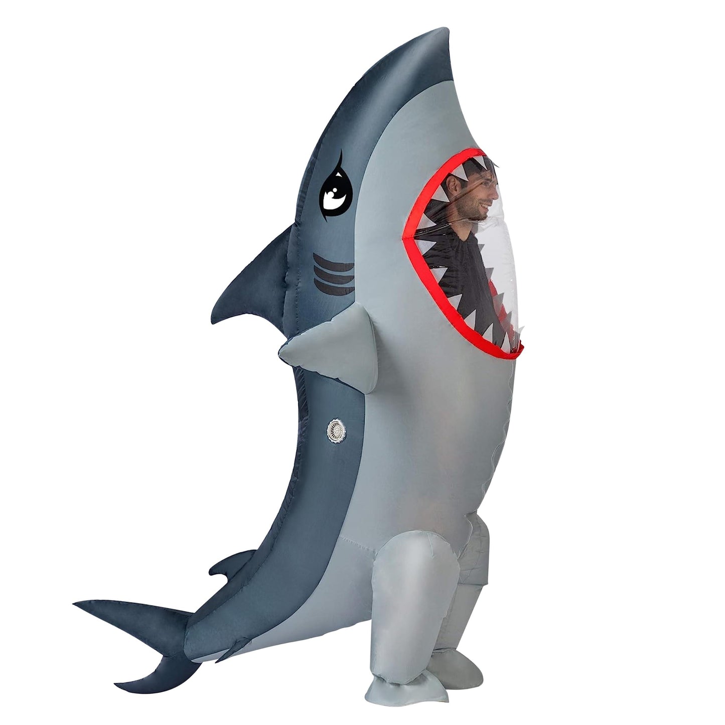 Spooktacular Creations Adult Inflatable Shark Costume, Realistic Gray Shark Blow-up Costume, Full Body Deluxe Halloween Animal Inflatable Costume - Law of Apparel