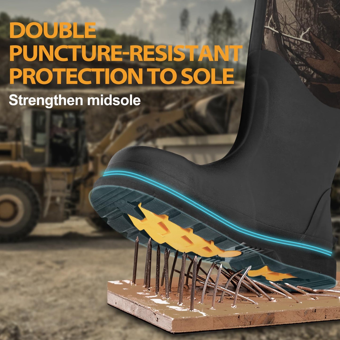 Hunthor Rubber Work Boots, Steel Toe Rubber Boots for Men, Waterproof 6mm Neoprene Rubber Hunting Boots for Farming, Gardening, Fishing, Outdoor Work (Camo, 6)
