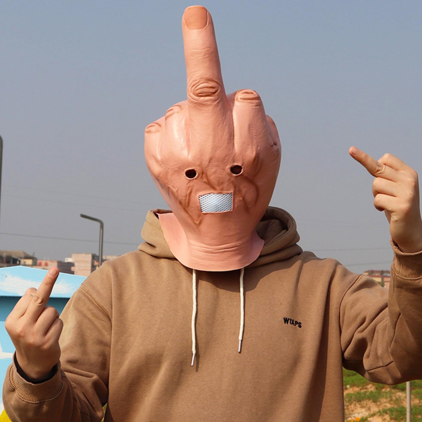 MOKRY PARTY Middle Finger Funny Head Mask Costume Party Prop Adult Latex Middle Finger Mask - Law of Apparel