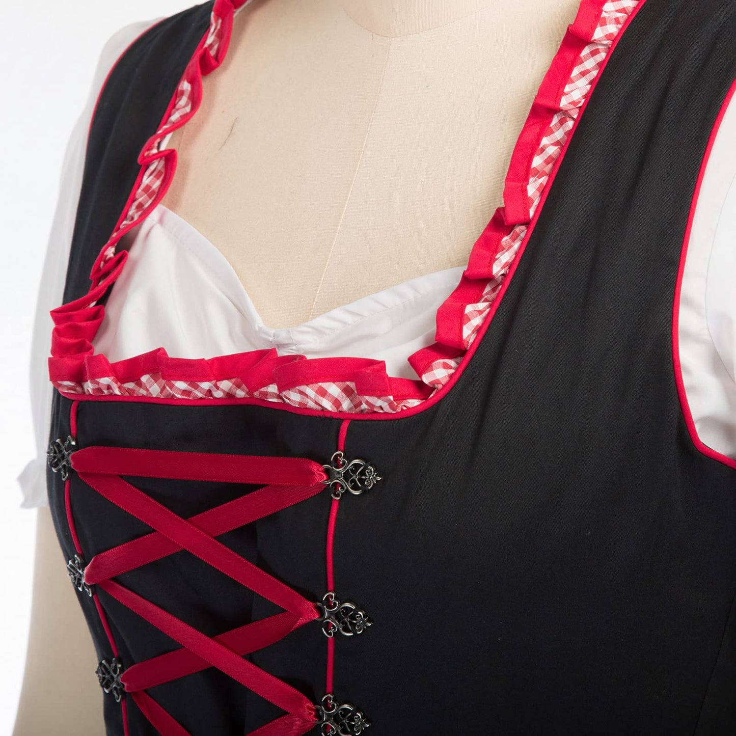 Scarlet Darkness Womens Oktoberfest Fraulein Costumes 3 Piece German Dirndl Dress Black and Red S