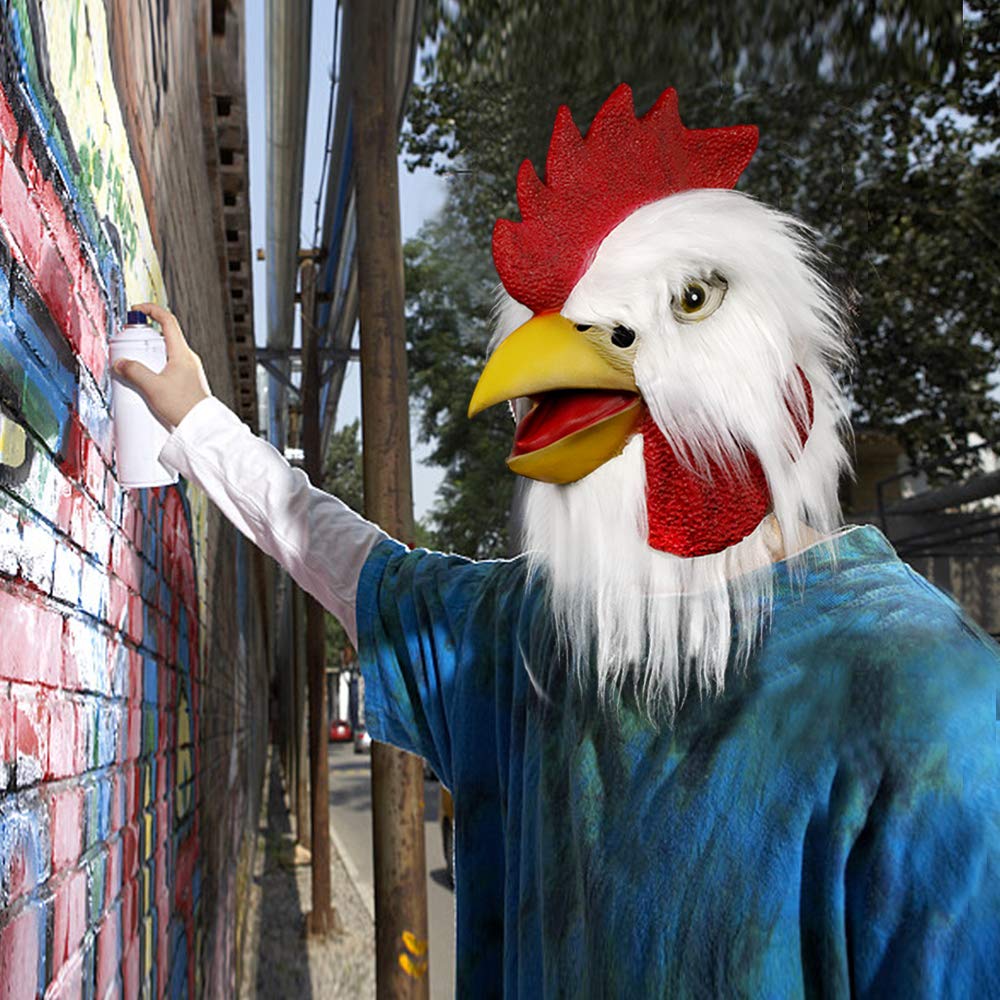 MOLEZU Rooster Mask Chicken Head Mask for Adult, Animal Cock Latex Props for Halloween Cosplay Costume Party Masquerade, White - Law of Apparel