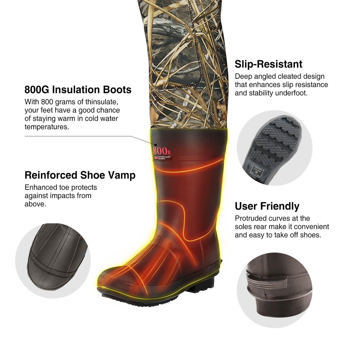TIDEWE Chest Waders, Hunting Waders for Men Next Camo Evos with 800G Insulation, Waterproof Cleated Neoprene Bootfoot Wader, Insulated Hunting & Fishing Waders (Size 11)