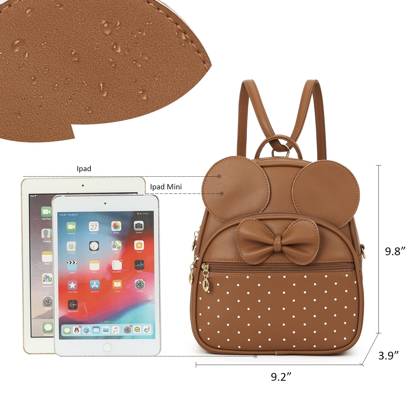 KL928 Girls Mini Backpack Bowknot Polka Dot Cute Daypacks Convertible Shoulder Bag Purse for Women (Brown)