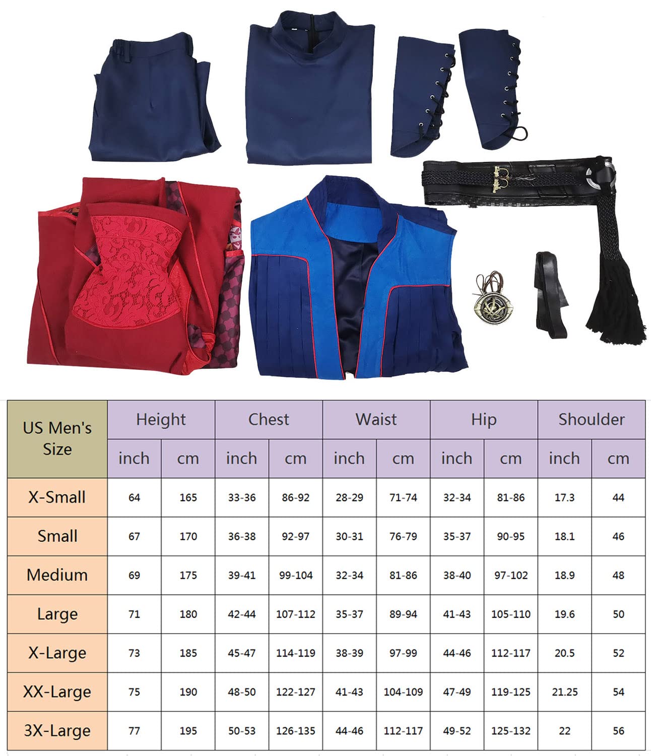 Multiverse of Madness Halloween Carnival Suit Cumberbatch Stephen Odd Cosplay Costume With Necklace (Large, Stephen Men Size)