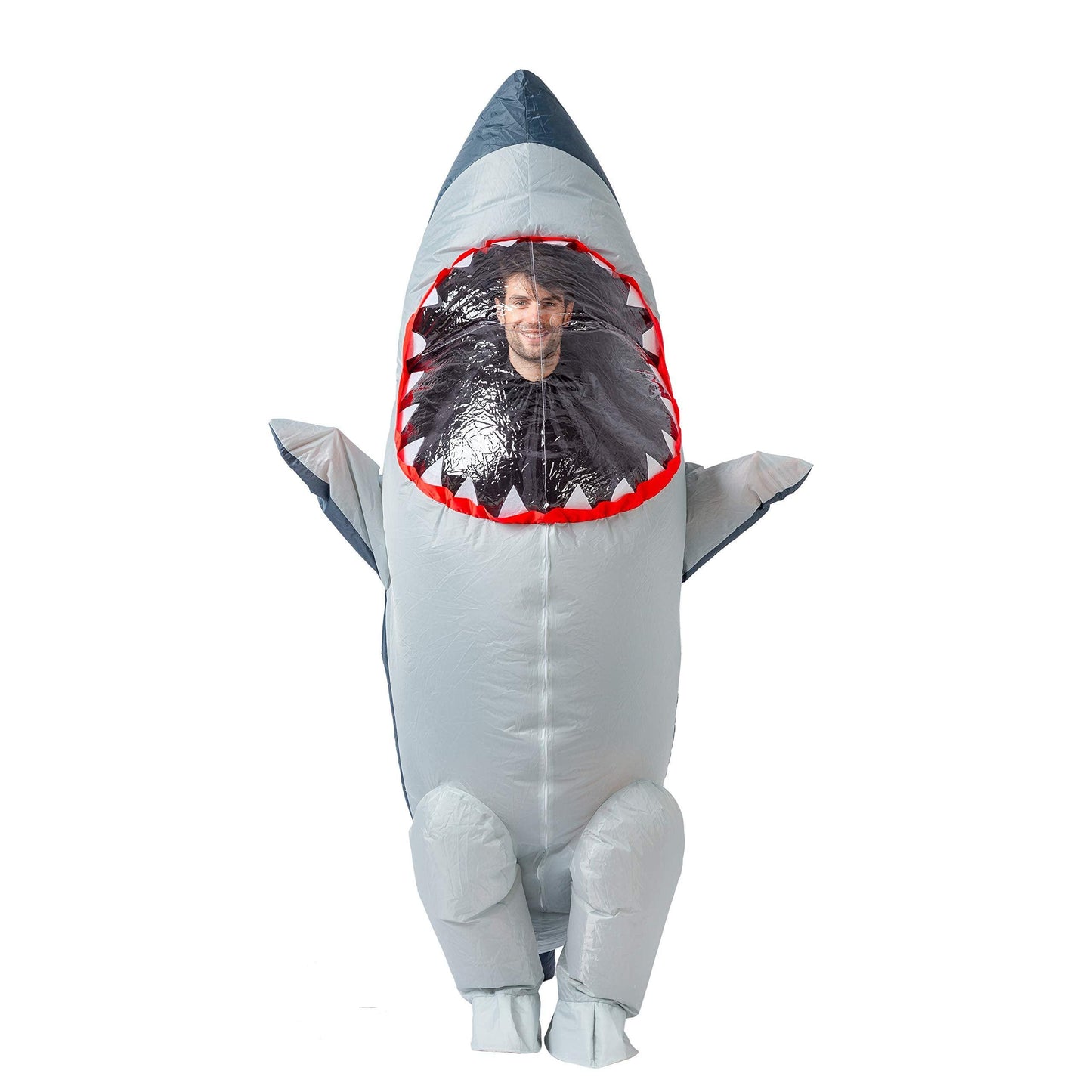 Spooktacular Creations Adult Inflatable Shark Costume, Realistic Gray Shark Blow-up Costume, Full Body Deluxe Halloween Animal Inflatable Costume - Law of Apparel