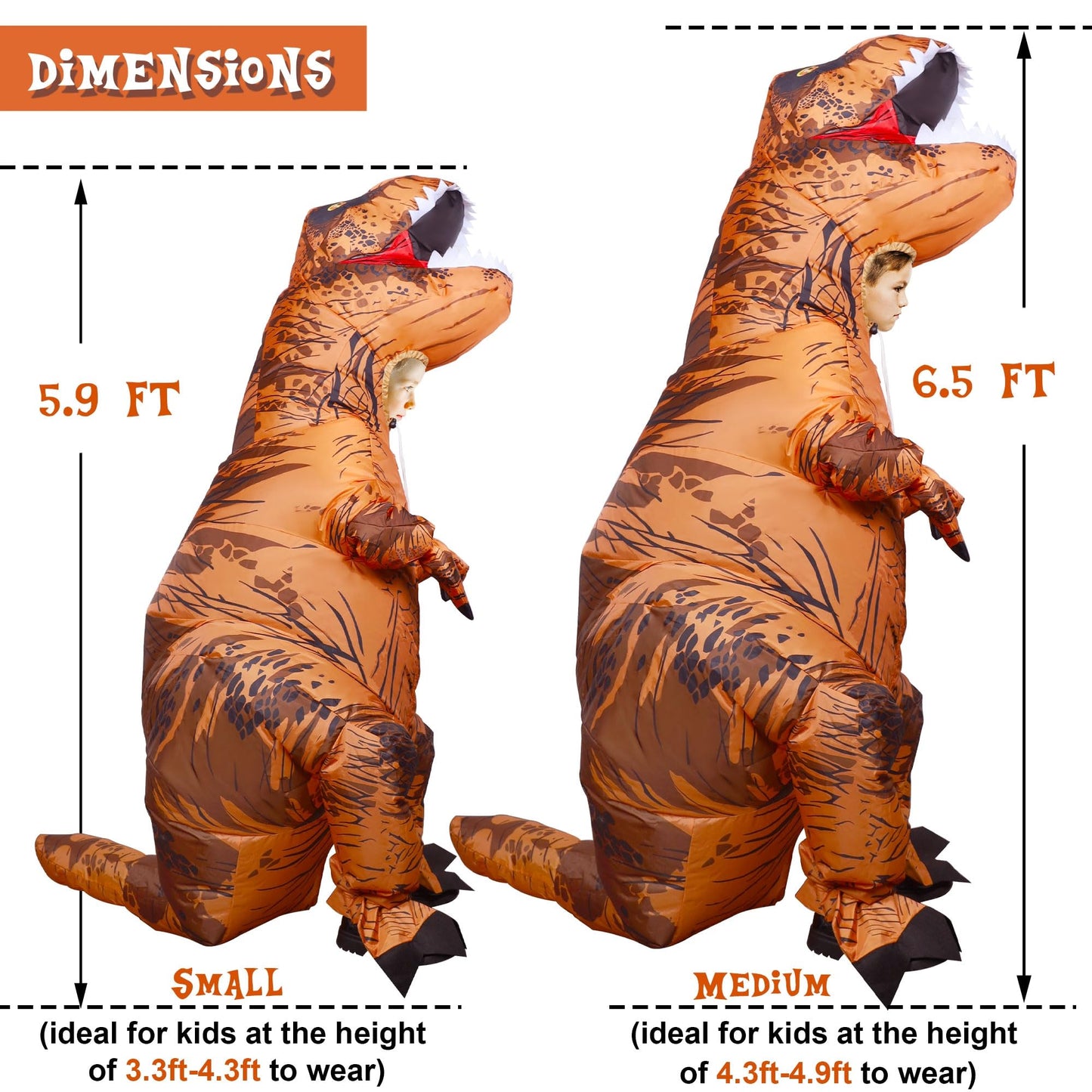 Lulu Home 5.9FT H Inflatable Dinosaur T-Rex Costume for Kids, Brown - Small