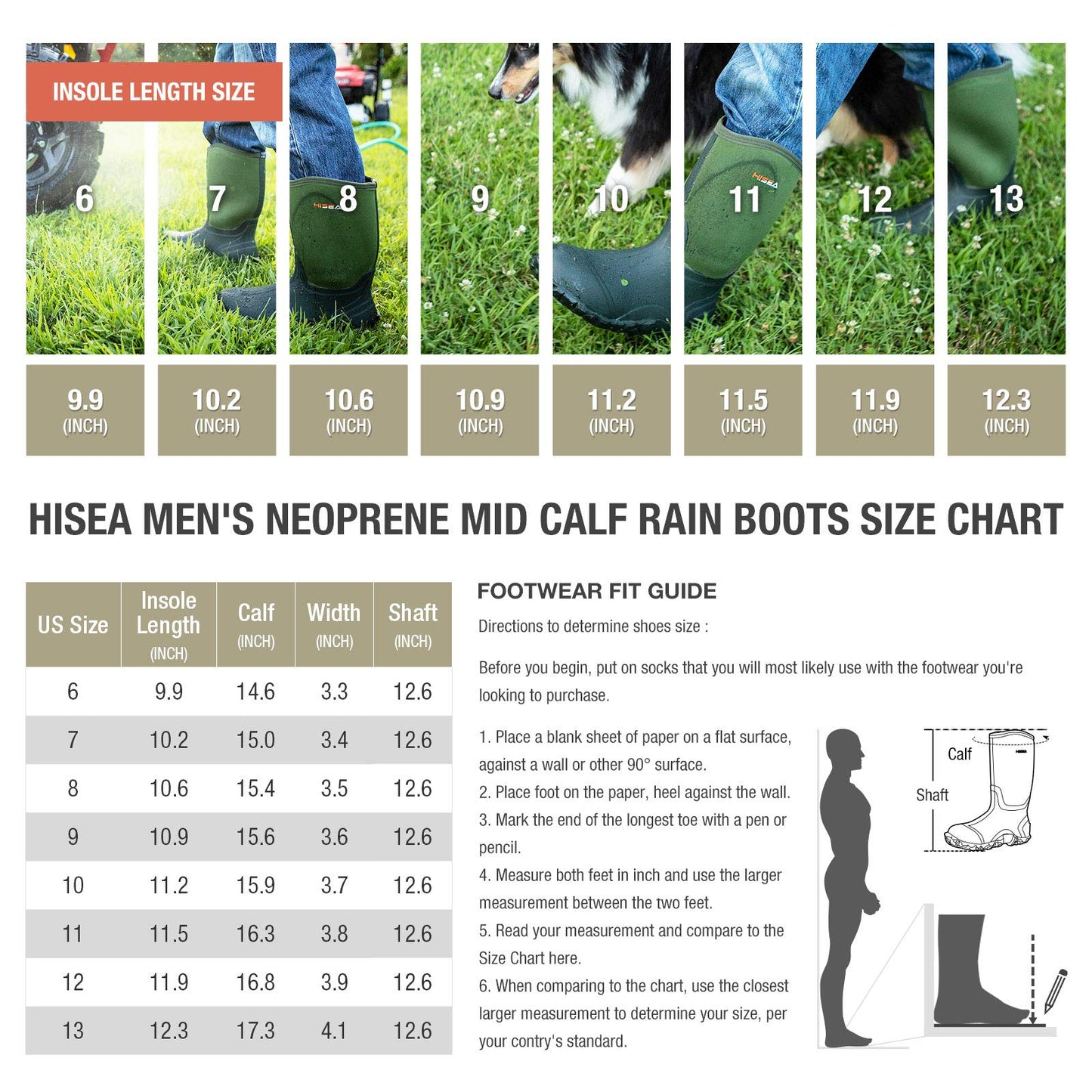 HISEA Men's Rain Boots Waterproof Insulated Rubber Boots Neoprene Mud Boots Outdoor Camo