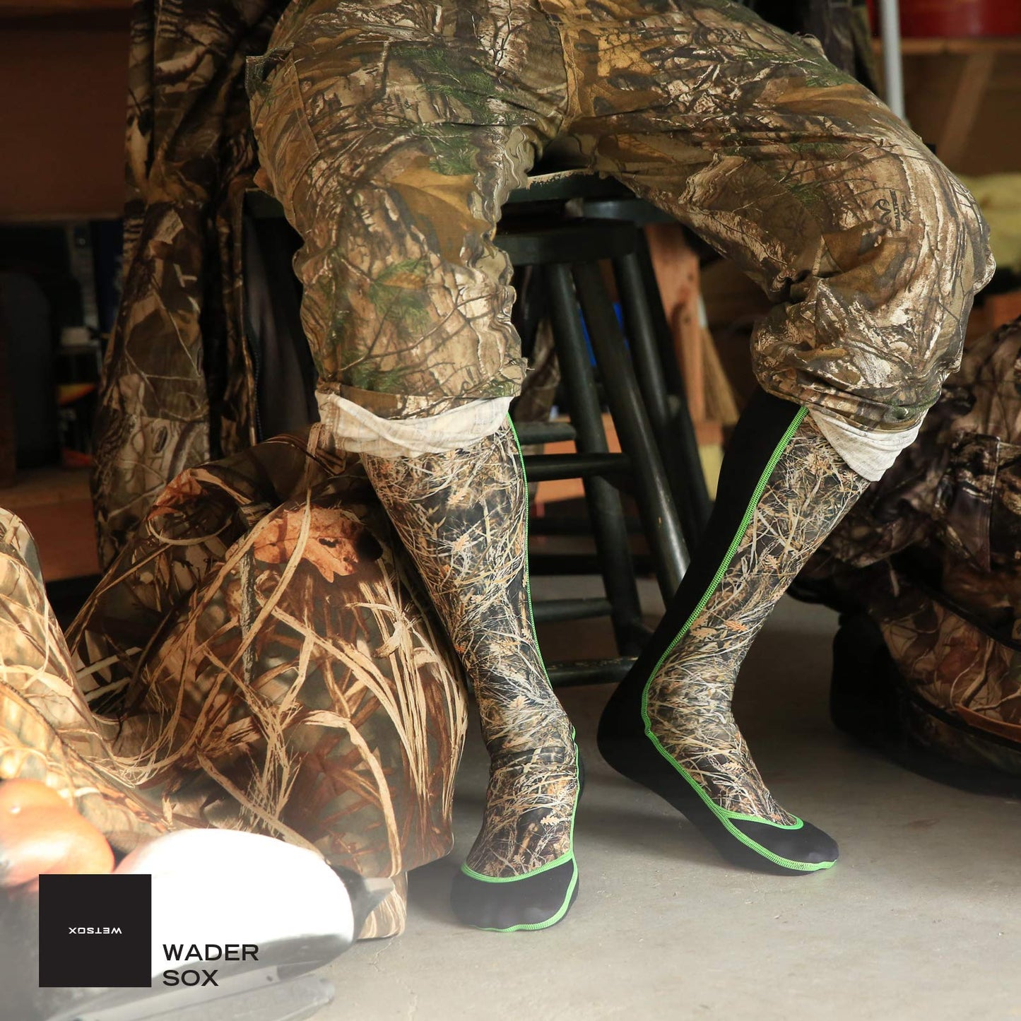 Wetsox Frictionless Wader Socks/Slip easily in & out of any boots or waders (Camo, Small)