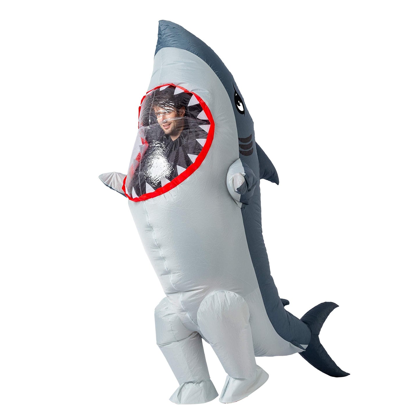 Spooktacular Creations Adult Inflatable Shark Costume, Realistic Gray Shark Blow-up Costume, Full Body Deluxe Halloween Animal Inflatable Costume - Law of Apparel