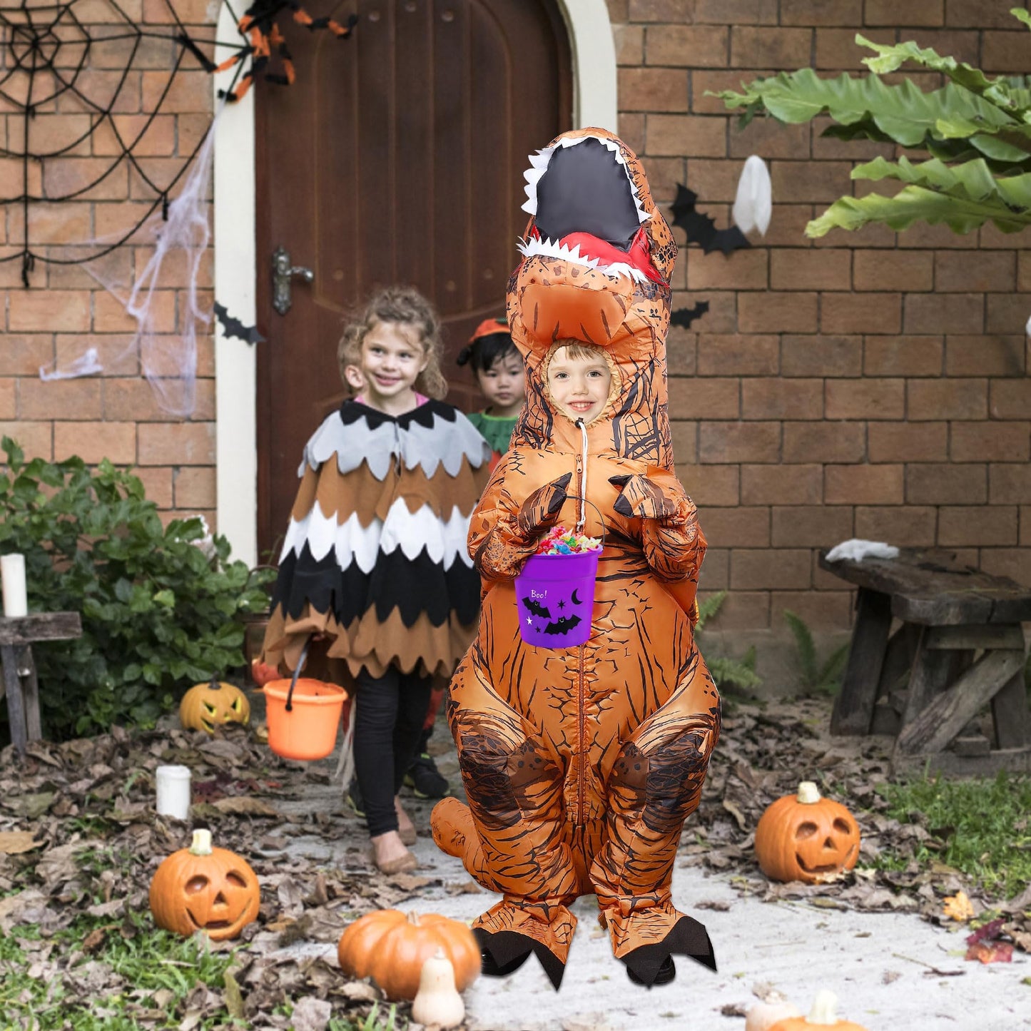 Lulu Home 5.9FT H Inflatable Dinosaur T-Rex Costume for Kids, Brown - Small