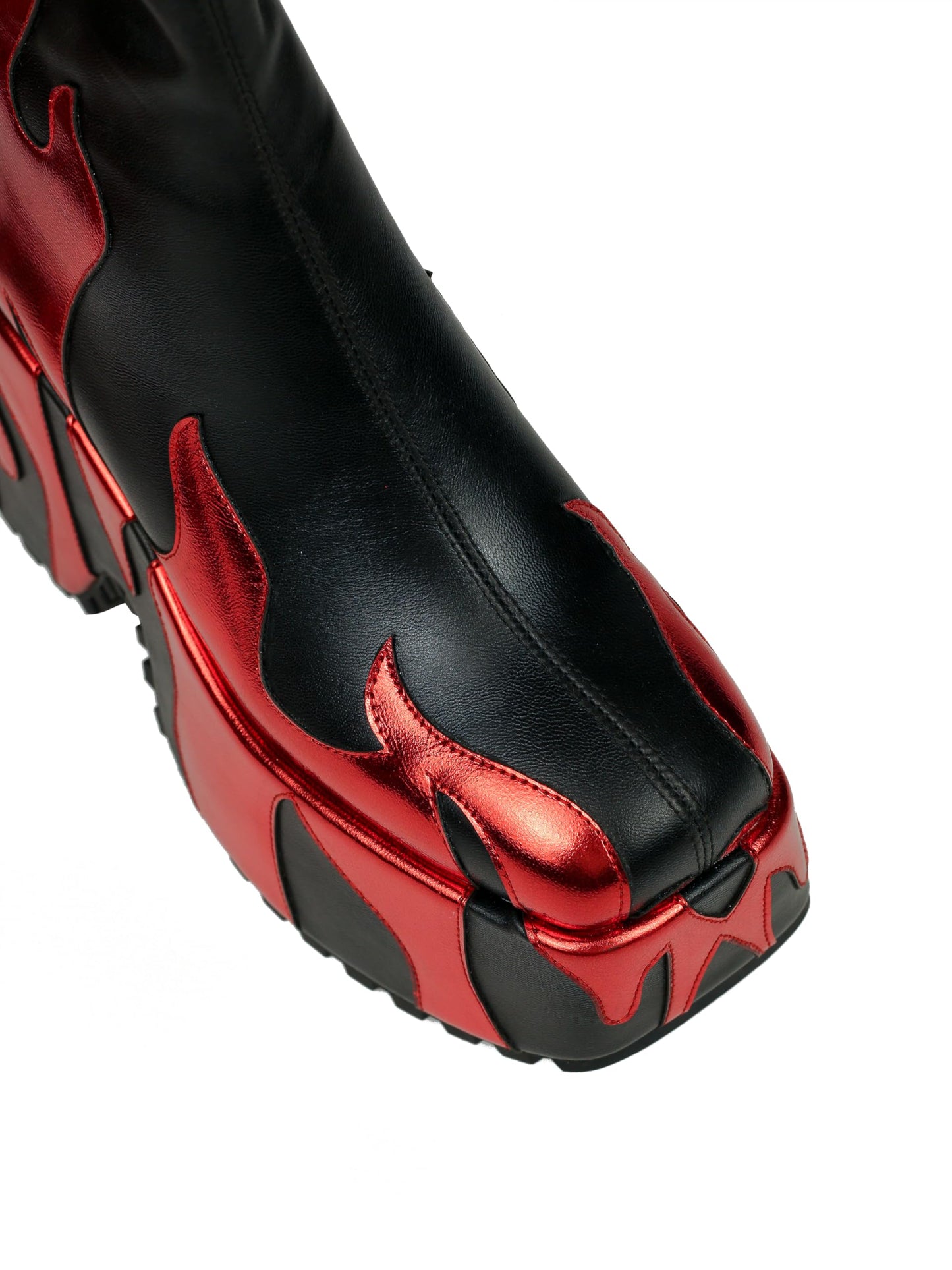 HiColor women’s side zipper high heeled red Flames printing thick sole boots high boots round toe boots