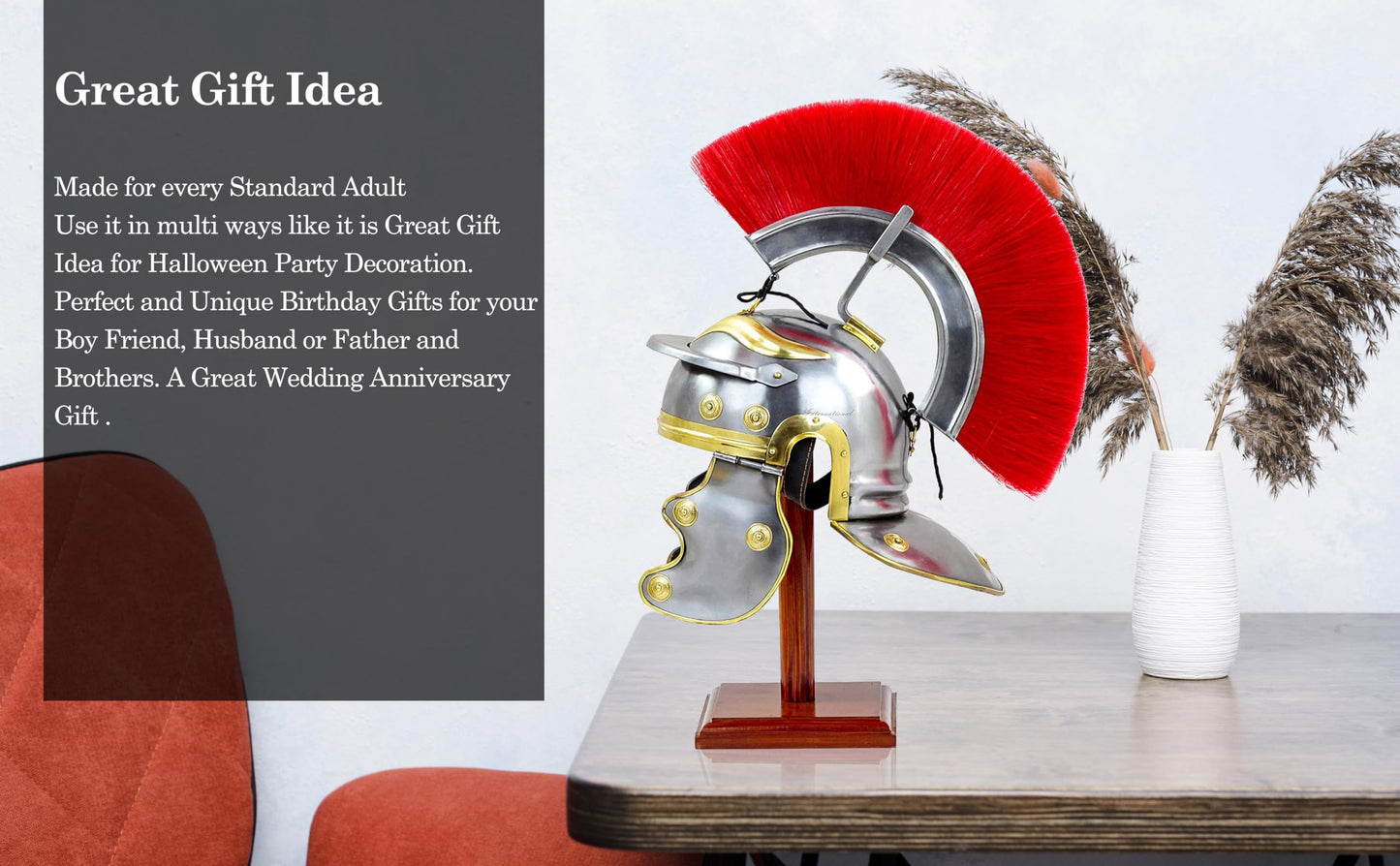 Medieval Century Red Crest Roman Centurion Gallic Smiths Helmet for Gladiators Warriors for LARPERS