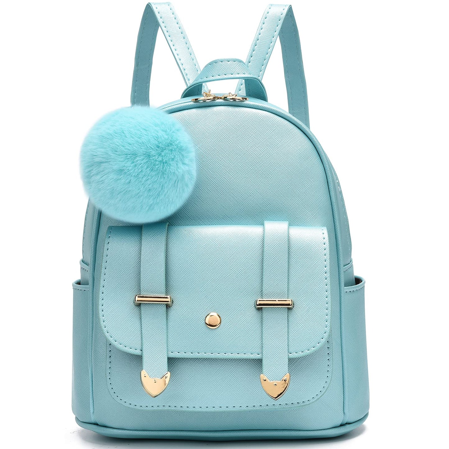 I IHAYNER Girls Fashion Backpack Mini Backpack Purse for Women Teenage Girls Purses PU Leather Pompom Backpack Shoulder Bag Pearl Blue