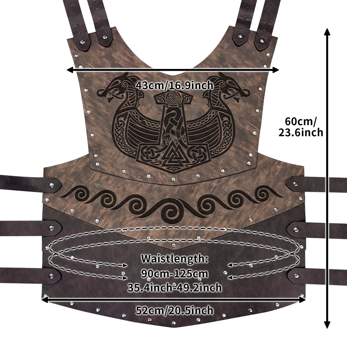 HiiFeuer Viking Embossed Chest Armor with Medieval Thigh Armor and Embossed Arm Bracers, Retro Vintage Faux Leather Barbarian Costume for LARP Ren Faire