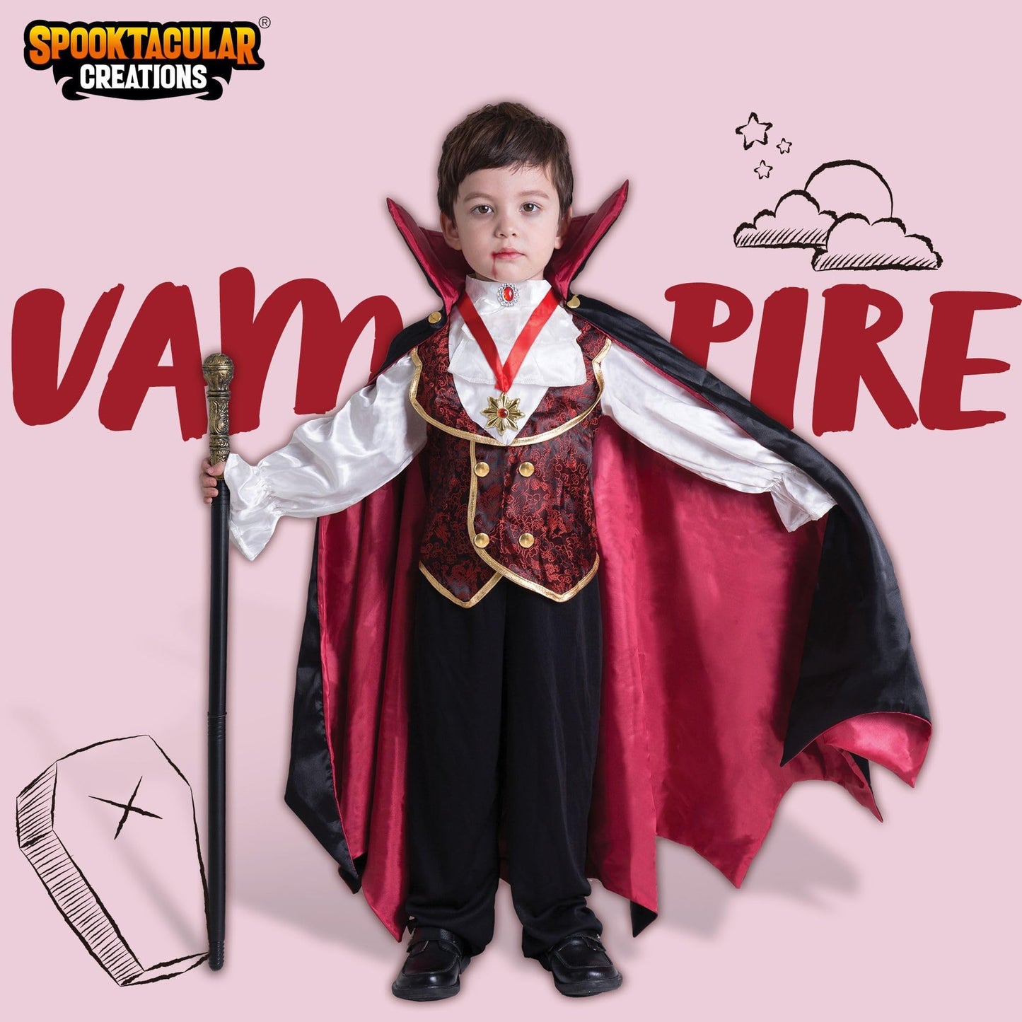 Spooktacular Creations Halloween Gothic Vampire Costume Deluxe Set for Boys, Kids Halloween Party Favors, Dress Up,Role Play and Cosplay-L(10-12yr)