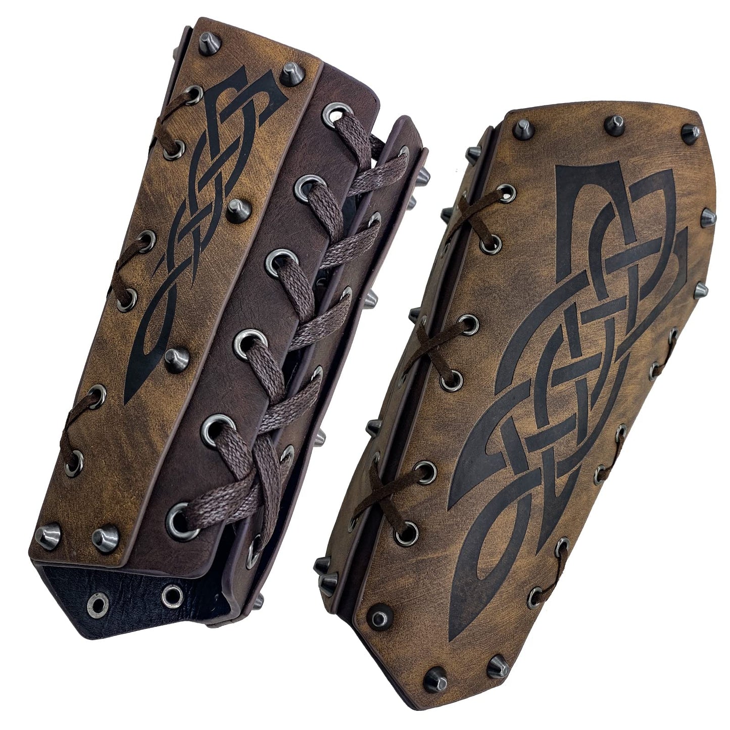HiiFeuer Viking Embossed Chest Armor with Medieval Thigh Armor and Embossed Arm Bracers, Retro Vintage Faux Leather Barbarian Costume for LARP Ren Faire
