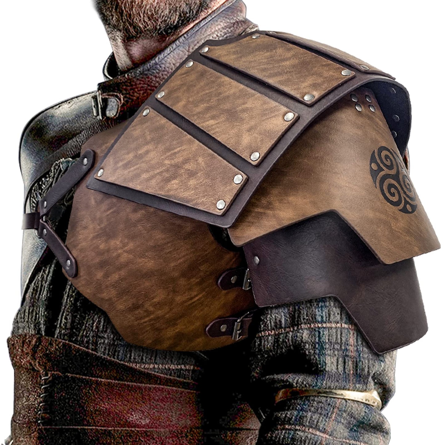 HiiFeuer Viking Faux Leather Single Pauldron Shoulder Armor, Retro Medieval Knight Shoulder Armor for LARP/Cosplay (Brown)
