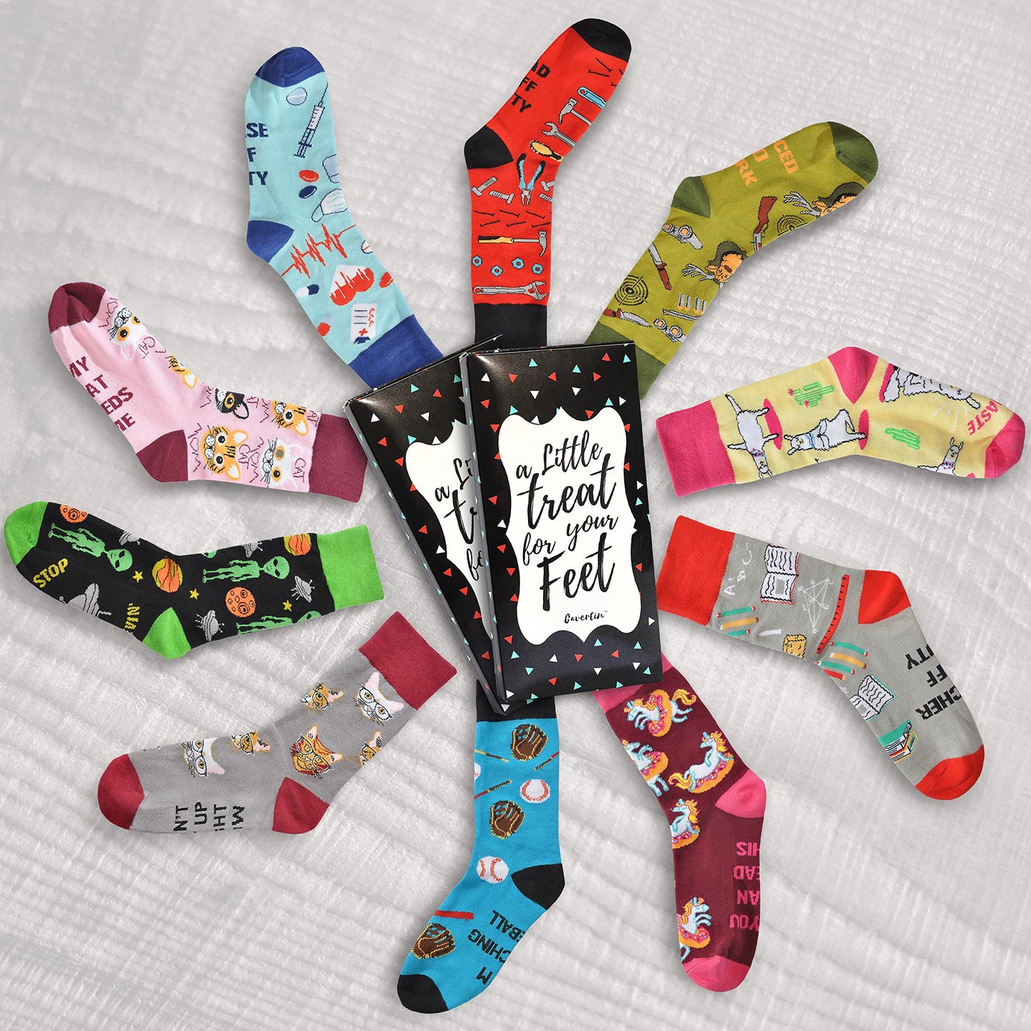 Cavertin Women's Novelty Socks with Gift Box Cat Lover Dog Mom Book Lover Cat Mom Llama Unicorn Sloth Corgi (Unicorn) - Law of Apparel