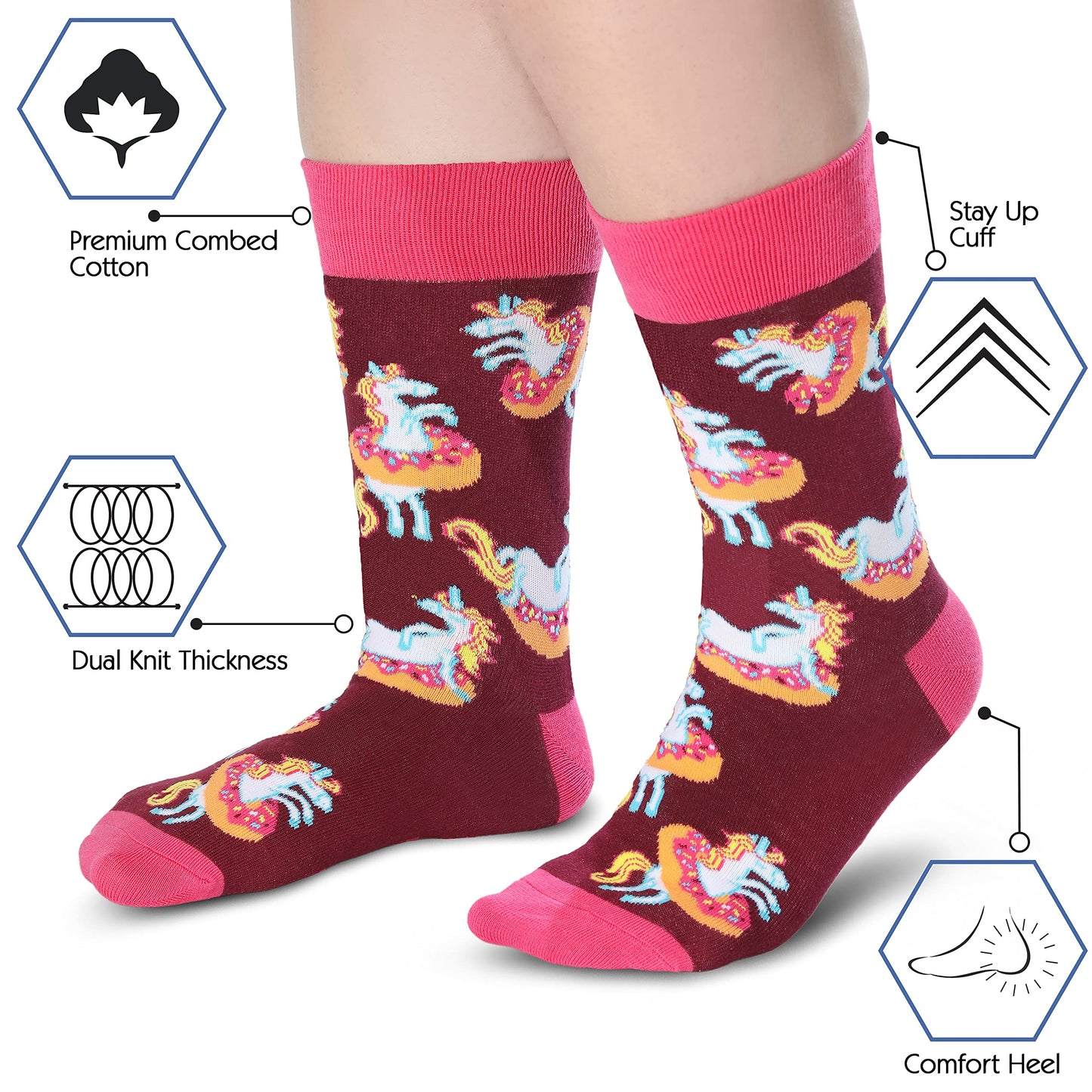 Cavertin Women's Novelty Socks with Gift Box Cat Lover Dog Mom Book Lover Cat Mom Llama Unicorn Sloth Corgi (Unicorn) - Law of Apparel