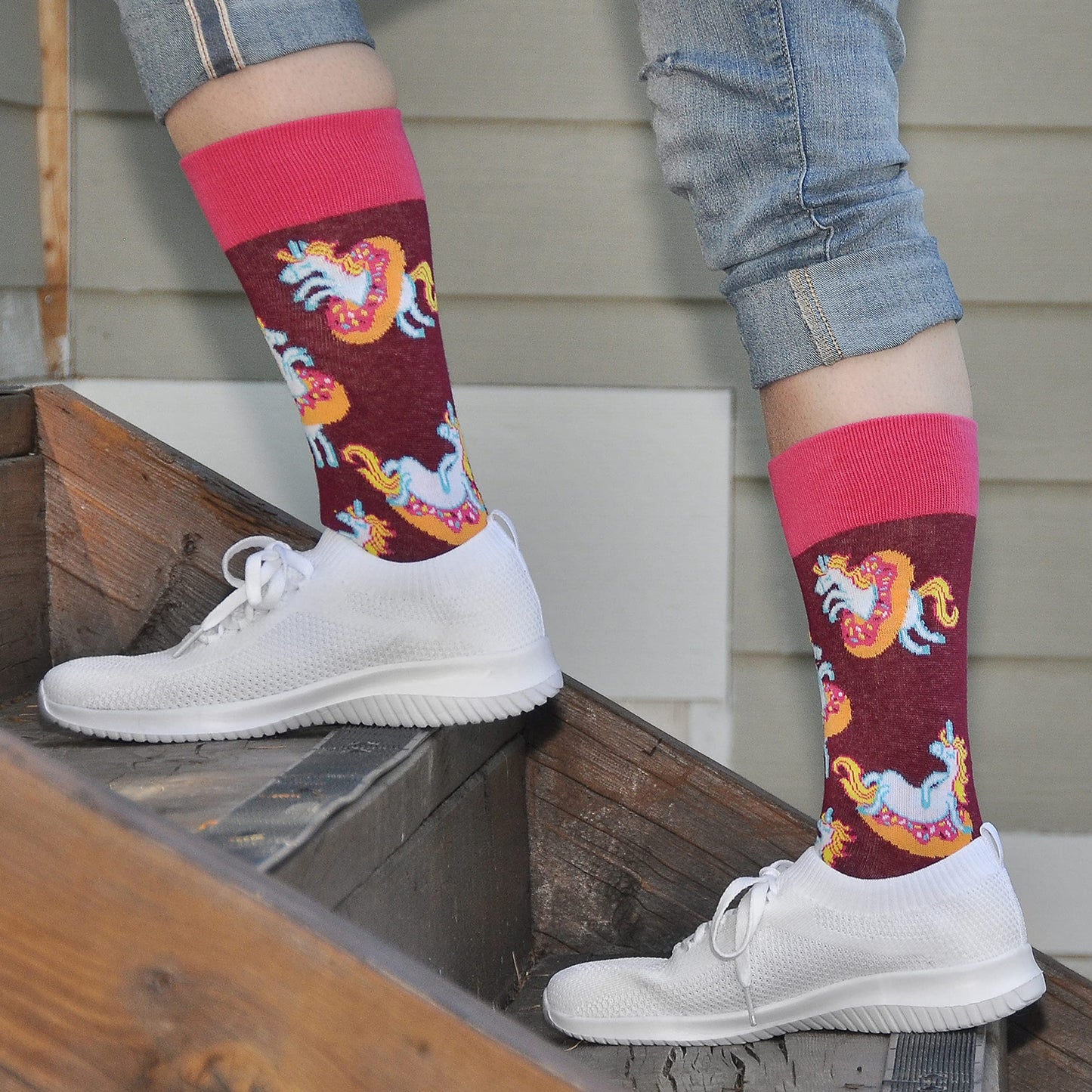 Cavertin Women's Novelty Socks with Gift Box Cat Lover Dog Mom Book Lover Cat Mom Llama Unicorn Sloth Corgi (Unicorn) - Law of Apparel
