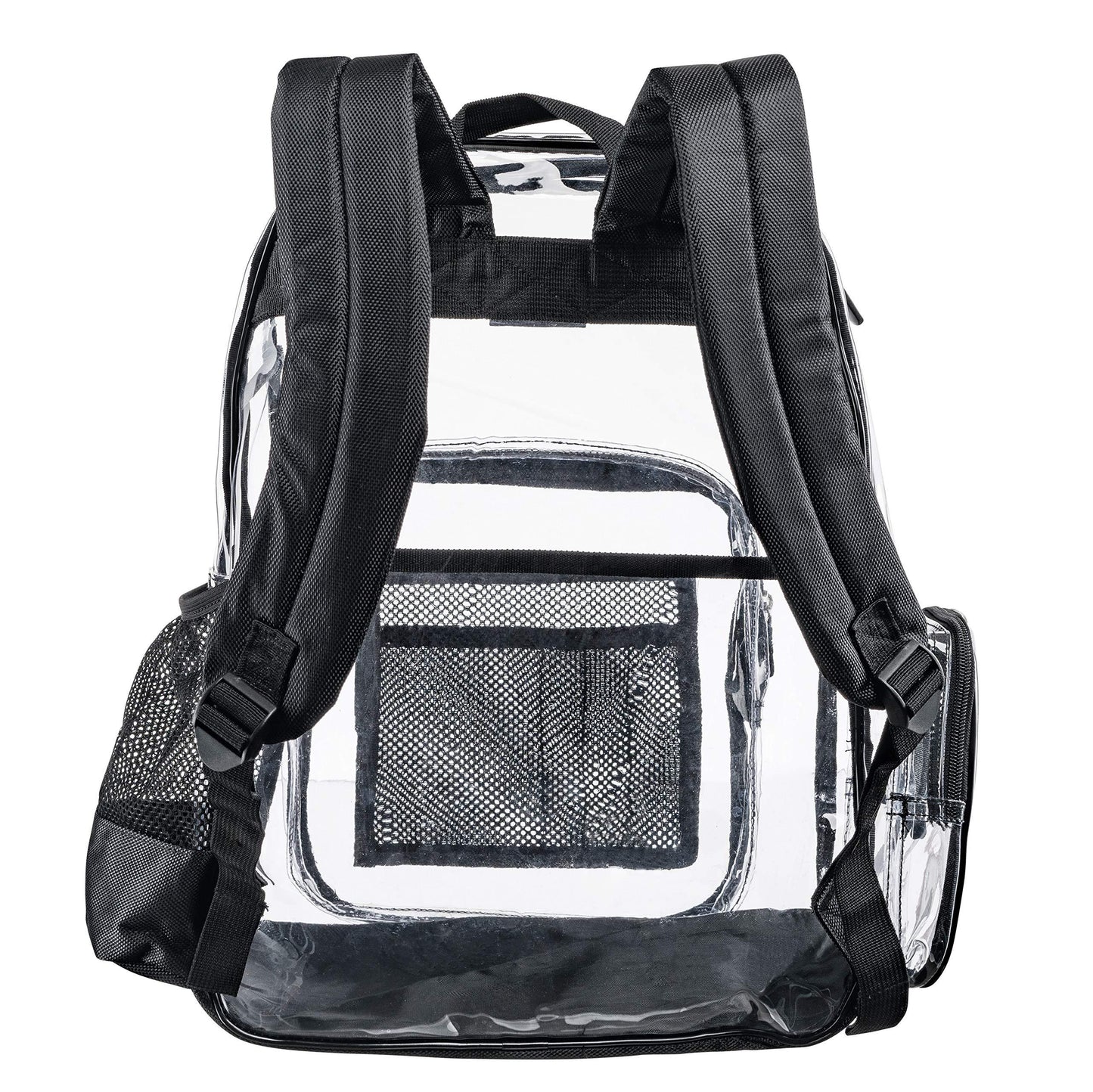 WLACK AND BHITE Heavy Duty Clear Backpack with Mesh Organizer, Clear Bookbag (Large, Black) - Law of Apparel