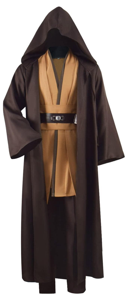 Forwacos Adult Tunic Costume for Jedi Outfit Skywalker Halloween Cosplay Costume Hooded Robe Cloak Full Set Uniform Three Versions (Small, Brown) - Law of Apparel