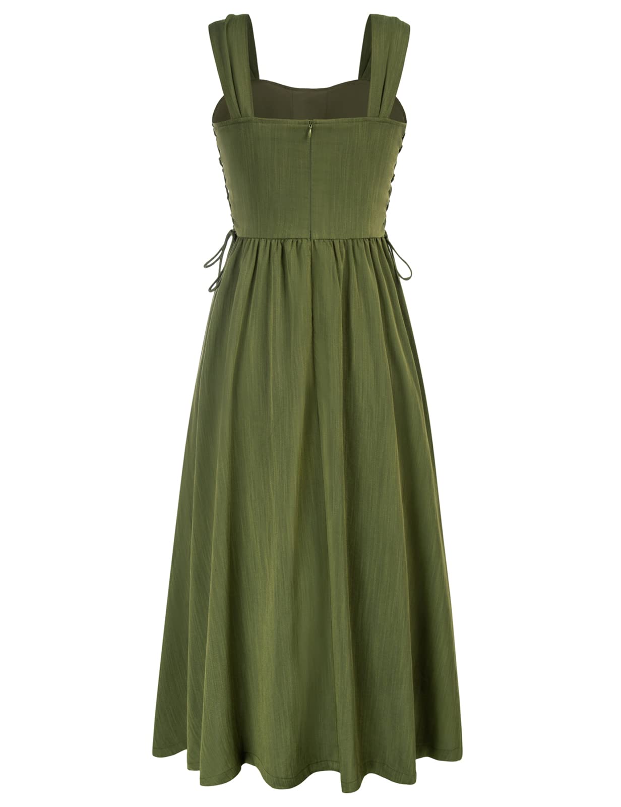 Scarlet Darkness Renaissance Midi Dress for Women Victorian High Waist Peasant Dress Green L