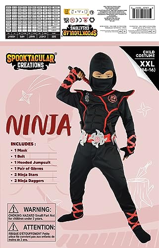 Spooktacular Creations Halloween Ninja Costume, Black Ninja Costume Kids, Ninja Accessories Costume Set, Ninja Suit, Halloween Costumes for Boys DressUp and RolePaly Party (Medium (8-10 yrs))