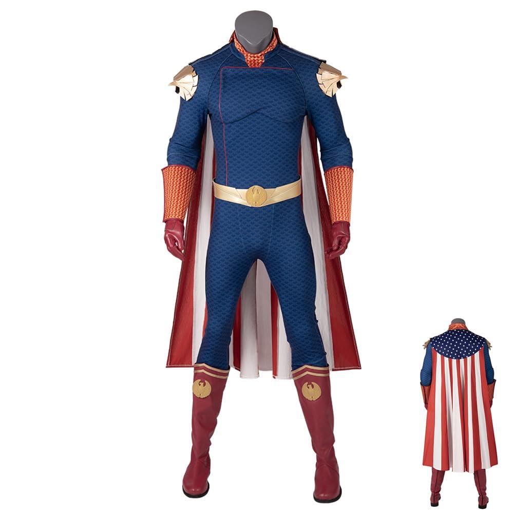 MZXDY Mens Homelander Cosplay Costume, Homelander Luxury Battle Uniform Bodysuit with Cloak Shoes for Halloween Party - Law of Apparel