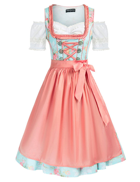 Scarlet Darkness Women's German Dirndl Dress Traditional Bavarian Oktoberfest Costumes Pink and Blue S