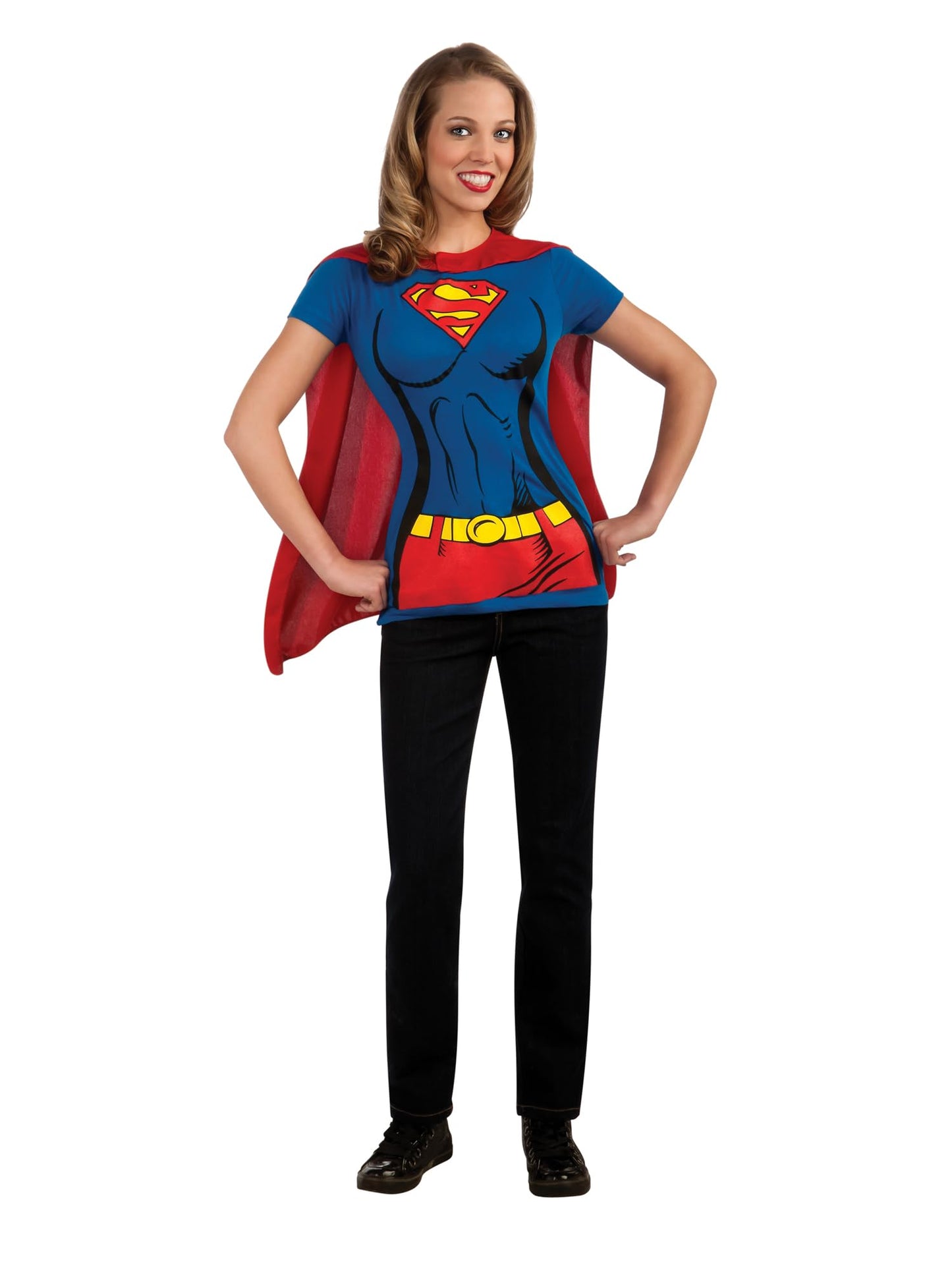 Rubie's DC Comics Women's Supergirl T-Shirt with Cape, As Shown, Extra-Large