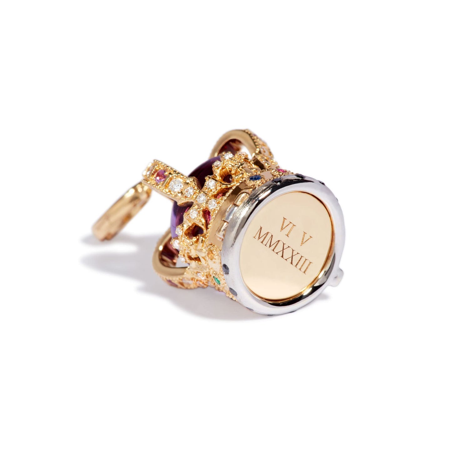 Annoushka, 18ct Gold Amethyst & Diamond Coronation Crown Locket Charm, Yellow Gold