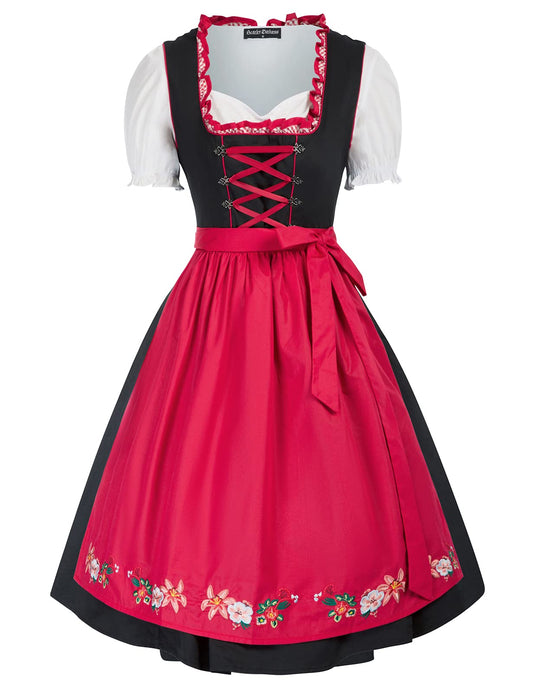 Scarlet Darkness Womens Oktoberfest Fraulein Costumes 3 Piece German Dirndl Dress Black and Red S