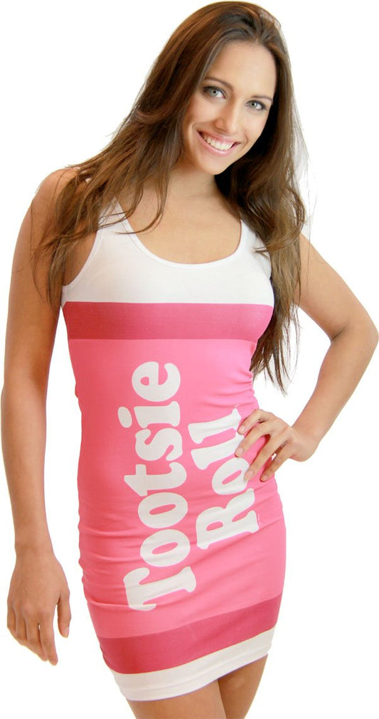 TV Store Tootsie Fruit Rolls Candy Cherry Pink Costume Tank Dress (Juniors Large)