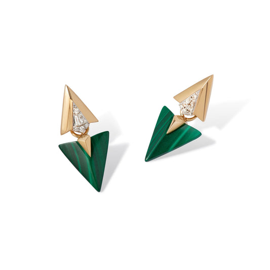 Flight 18ct Yellow Gold Malachite & Diamond Arrow Earrings, OS, Green