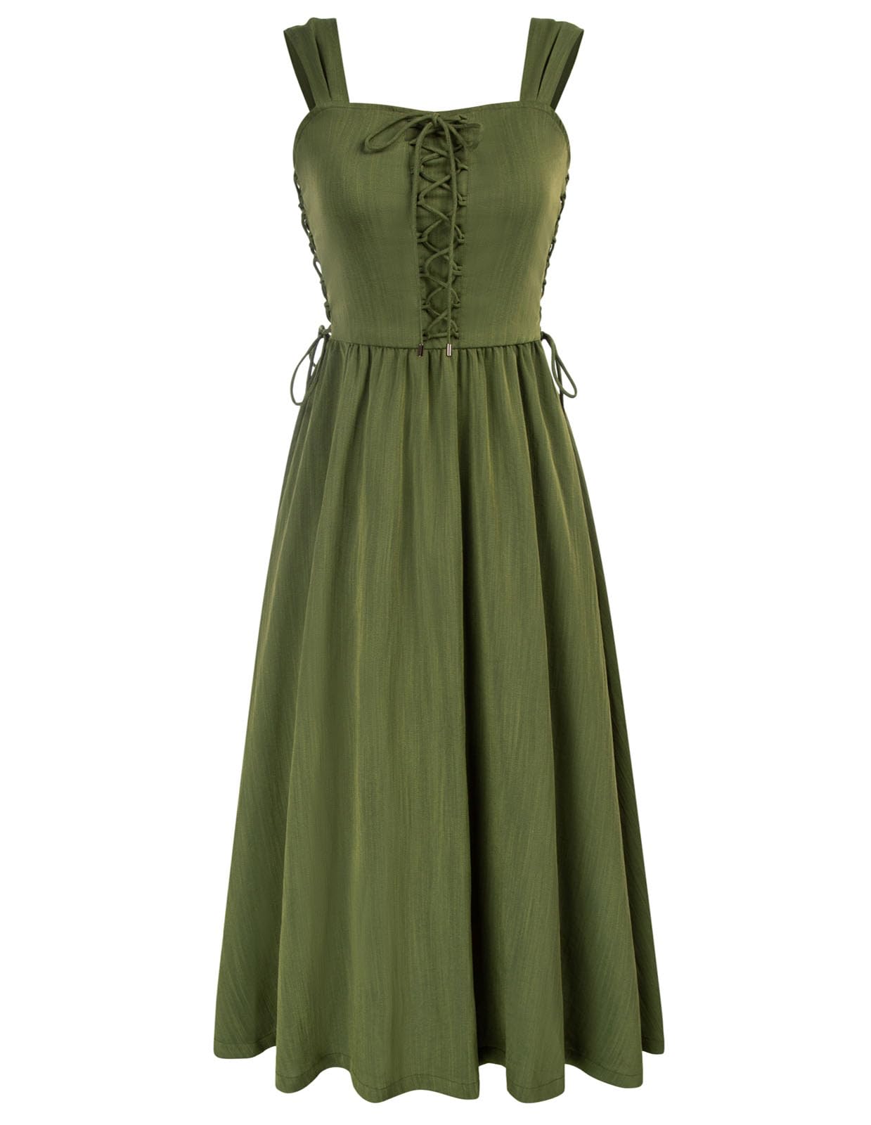 Scarlet Darkness Renaissance Midi Dress for Women Victorian High Waist Peasant Dress Green L