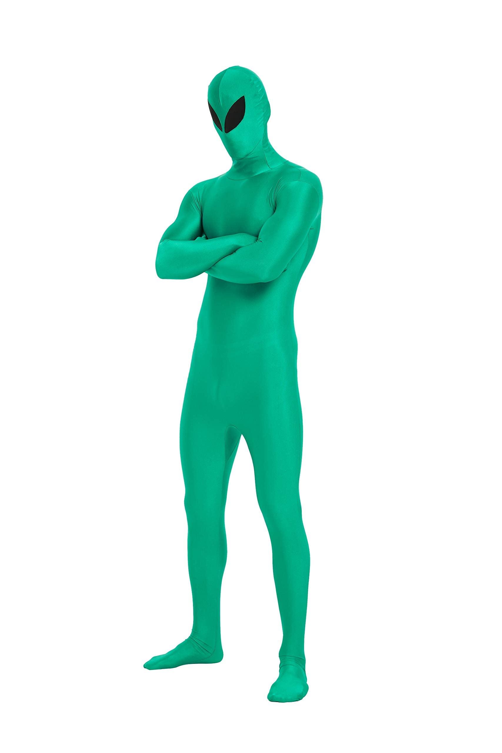 Full Bodysuit Unisex Spandex Stretch Adult Costume Zentai Disappearing Man Body Suit (Large, Green Alien) - Law of Apparel