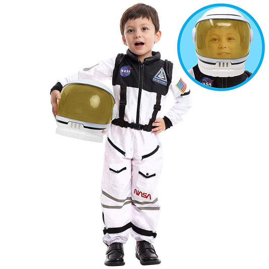 Spooktacular Creations Astronaut Costume with Helmet, Space Suit for Kids and Toddler with Movable Visor Helmet, Kids Astronaut Costume for Halloween Costumes Party Favor Supplies White L