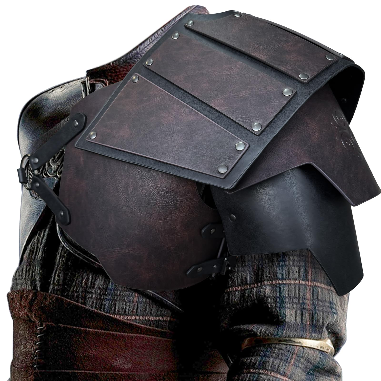 HiiFeuer Middeleeuwse kunstleren dubbele Pauldron, Vintage huurling ridder schouder harnas voor LARP/Cosplay Ren Farie(Donkerbruin A HiiFeuer Middeleeuwse kunstleren dubbele Pauldron, Vintage huurling ridder schouder harnas voor LARP/Cosplay Ren Farie(Donkerbruin A
