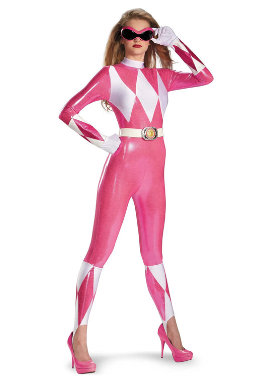 Disguise womens Pink Ranger Adult Sized Costumes, Pink/White, Medium 8-10 US