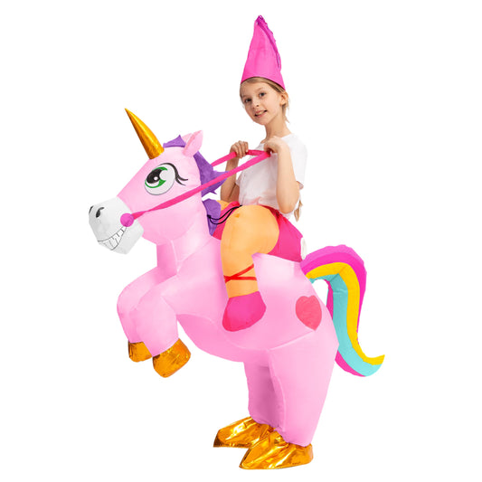 Spooktacular Creations Kids Halloween Inflatable Costumes, Riding a Unicorn, Ride-on Air Blow-up Deluxe Set with Hat, (Pink, 4-6 Yrs)