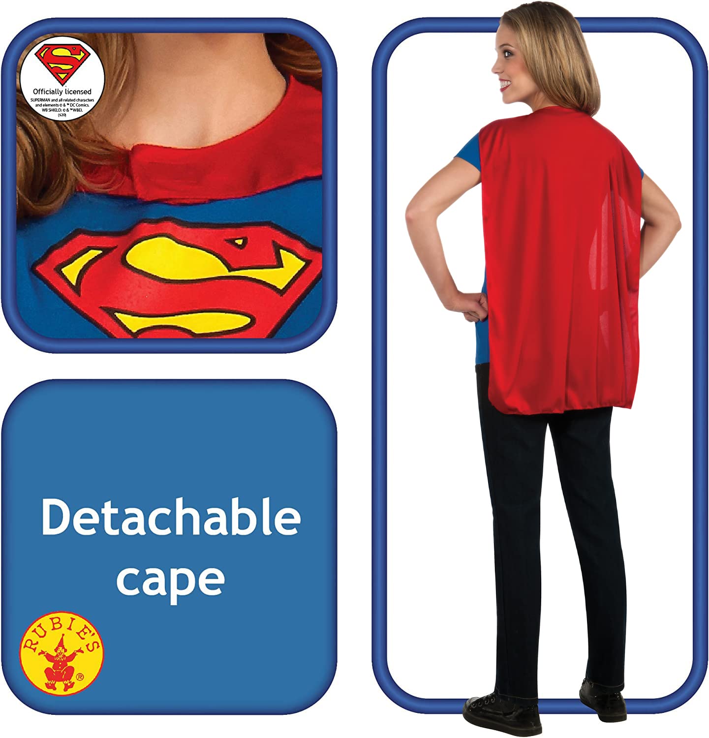 Rubie's DC Comics Women's Supergirl T-Shirt with Cape, As Shown, Extra-Large