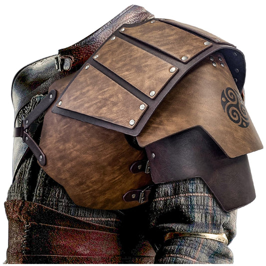 HiiFeuer Viking Faux Leather Single Pauldron Shoulder Armor, Retro Medieval Knight Shoulder Armor for LARP/Cosplay (Brown)