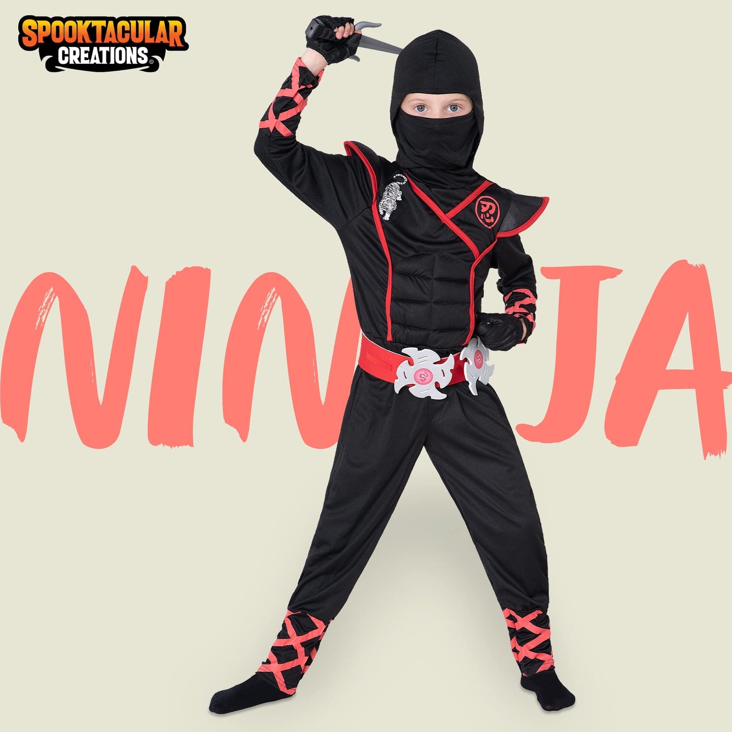 Spooktacular Creations Halloween Ninja Costume, Black Ninja Costume Kids, Ninja Accessories Costume Set, Ninja Suit, Halloween Costumes for Boys DressUp and RolePaly Party (Medium (8-10 yrs))