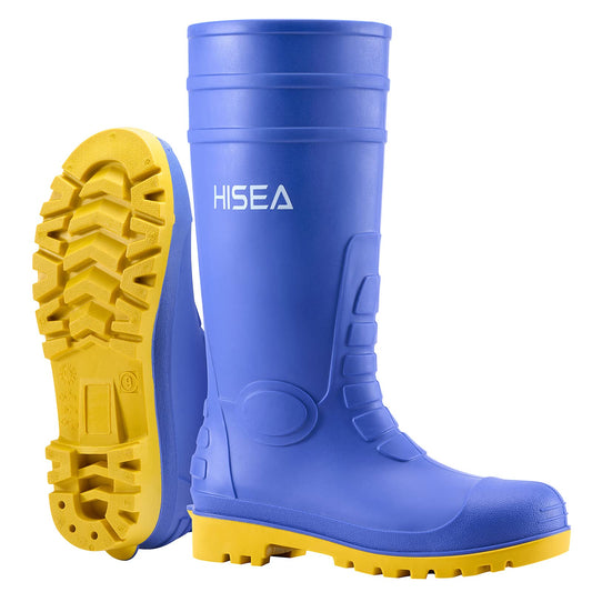 HISEA Men's Steel Toe Rubber Boots PVC Rain Boots,Garden Fishing Work Boots for Agriculture and Industrial Working Waterproof and Slip Resistant Knee Boots Size 12