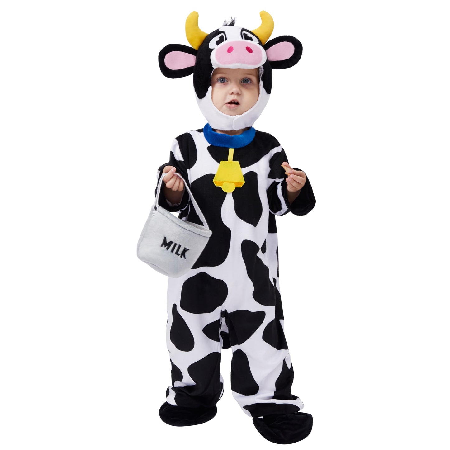 Spooktacular Creations Unisex Baby Cow Costume Jumpsuit Outfit with Milking Bucket for Infant Child Boys and Girls Halloween Costume Cosplay, Trick or Treat Farm Party Dress Up (18-24 Months)